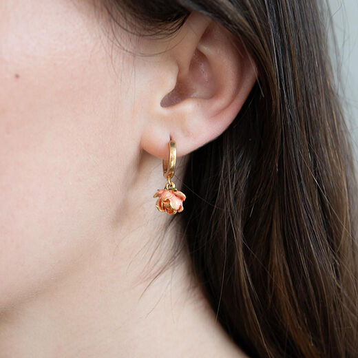 Enamel rosebud huggie earrings by Fable England