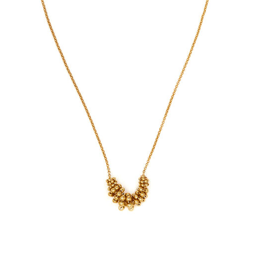 A gold chain necklace featuring a beaded pendant.