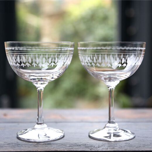 Crystal engraved champagne coupes - set of 2