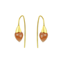 A pair of gold hook earrings with amber coloured stones.