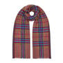 Peach and blue checked wool scarf