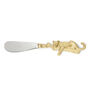 Butter knife with a gold coloured handle in the shape of a leopard perching on a branch.