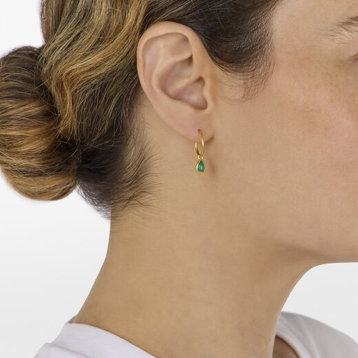 Green onyx drop hoop earrings by Mirabelle