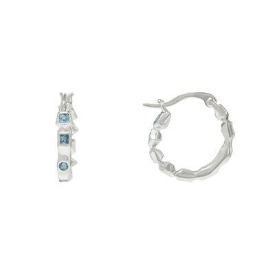 Blue topaz silver hoop earrings by SWEETLIMEJUICE
