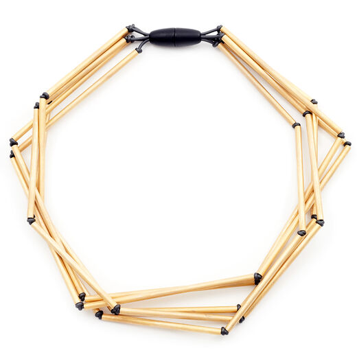 Multi tubes plated brass necklace by Rosalba Galati