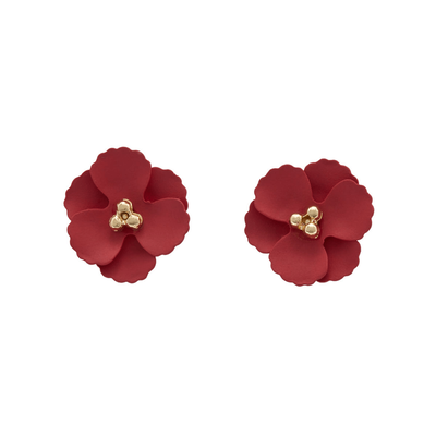 Burgundy enamel flower earrings&nbsp;