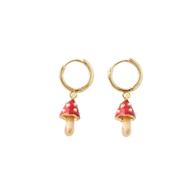 Enamel mushroom huggie earrings by Fable England