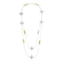 Long mixed metal necklace by Kate Trouw