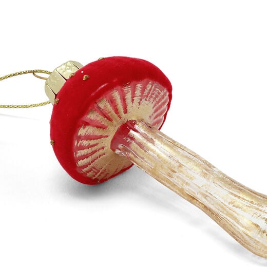 Flocked glass toadstool decoration