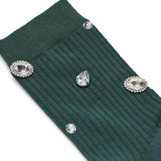 Teal rhinestone cotton socks