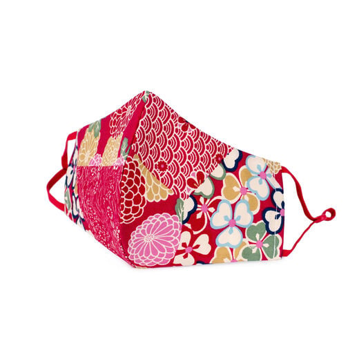 Red kimono patchwork face mask