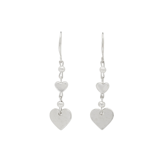 Silver plated, double hart drop earrings