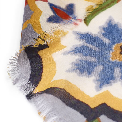 Yellow and blue tile cotton scarf