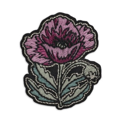 Pink poppy embroidered patch
