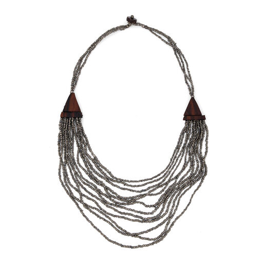 Coffee wood metallic beaded necklace