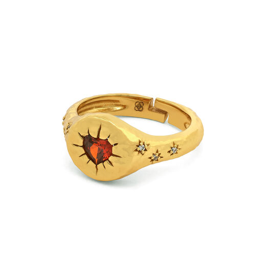 Red garnet heart fingertip ring by Ottoman Hands
