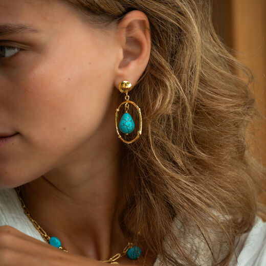 Turquoise loop stud earrings by Ottoman Hands