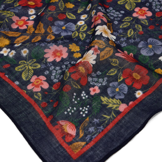 Navy floral square wool scarf