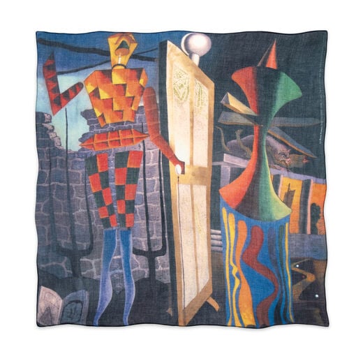 Soft square scarf with colorful illustration from a surreal work on Man Ray 