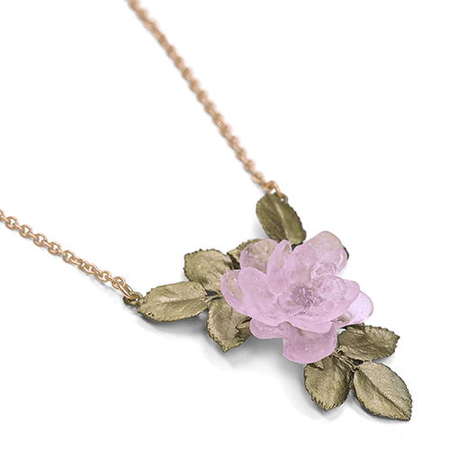 Blushing rose pendant necklace by Michael Michaud
