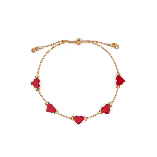 adjustable bracelet with enamel red hearts