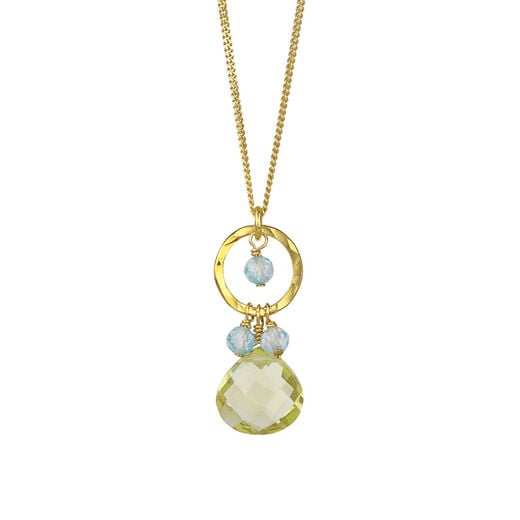 Hammered circle quartz necklace by Mounir