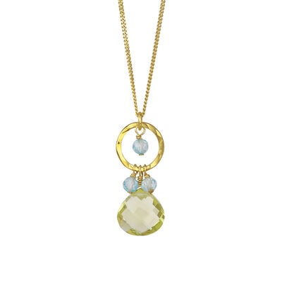 Hammered circle quartz necklace by Mounir