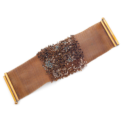 Brass knit black and gold bead bracelet by Milena Zu