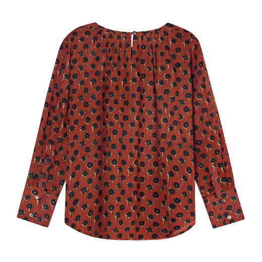 Red gathered cotton blouse