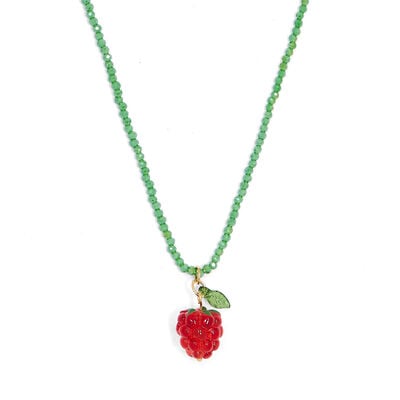 Raspberry glass beaded necklace