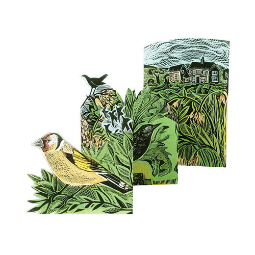 Concertina greeting card with garden birds by Angel Harding