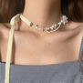 White hydrangea pearl ribbon necklace by Cherie Jewels