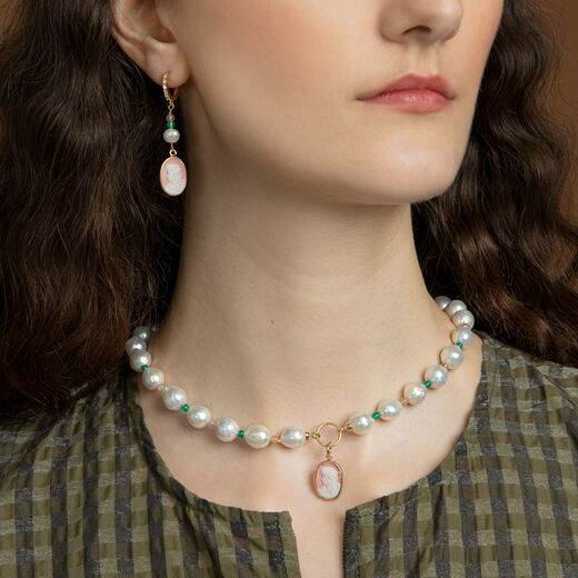 Pearl and porcelain cameo statement necklace by Vintouch