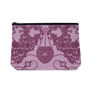 A pink and maroon pouch with a navy blue zip.