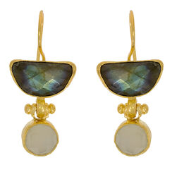 Labradorite and white chalcedony hook earrings by Ottoman Hands