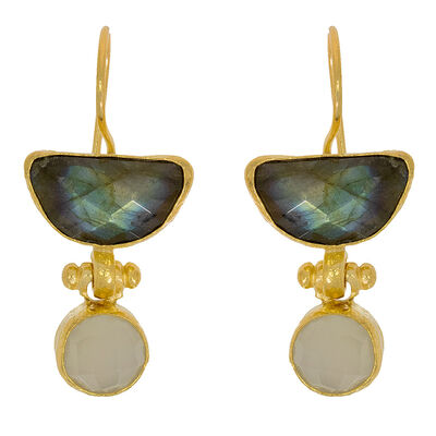 Labradorite and white chalcedony hook earrings by Ottoman Hands
