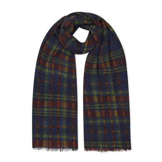 Blue and orange check wool scarf