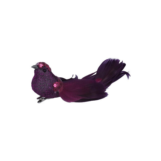 Clip decoration of purple bird with feathers 