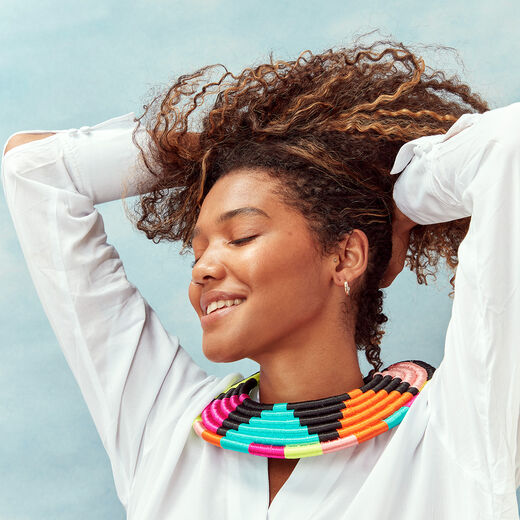Multicolour basket collar necklace by Inzuki