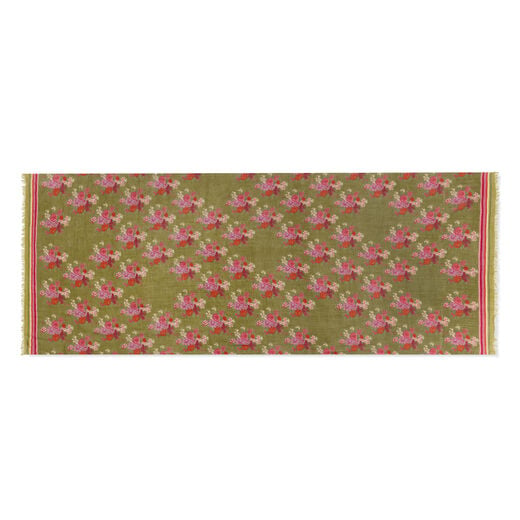 Green and purple floral wool scarf