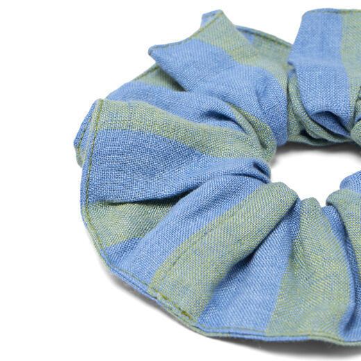 Blue & green linen scrunchie