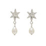Recycled silver stud earrings in shaper of a star with hanging freshwater pearl