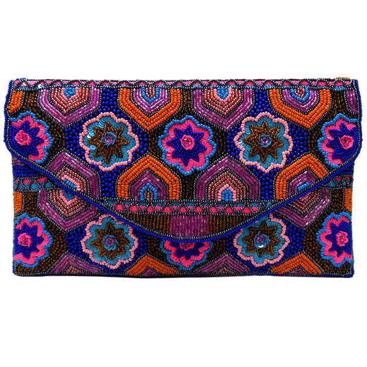 Pink flower beaded clutch