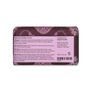 The back of a soap bar wrapped in a purple and pink paper wrapping showing the ingredients list.