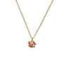 A gold plated chain necklace with a pink rosebud pendant.