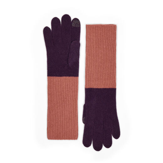 Two tone purple and pink long wool gloves