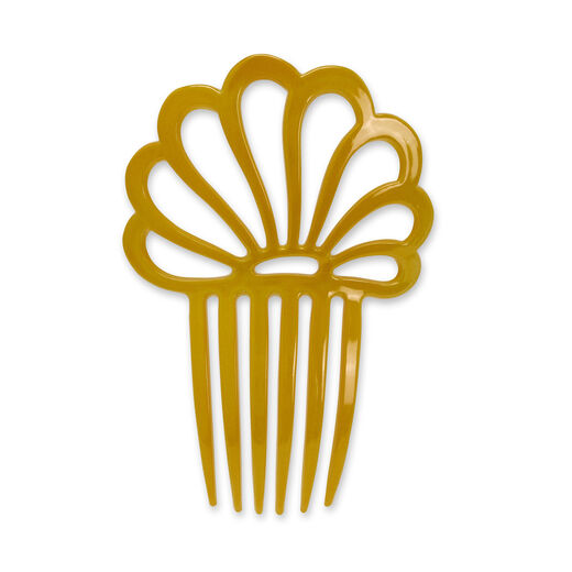 A mustard yellow hair slide.