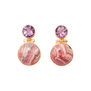 A pair of stud earrings with purple and pink round stones.