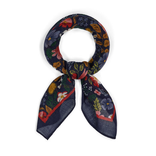 Navy floral square wool scarf