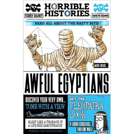Cover of a children book about Ancient Egyptian, featuring a cartoon illustration of an Egyptian mummy.